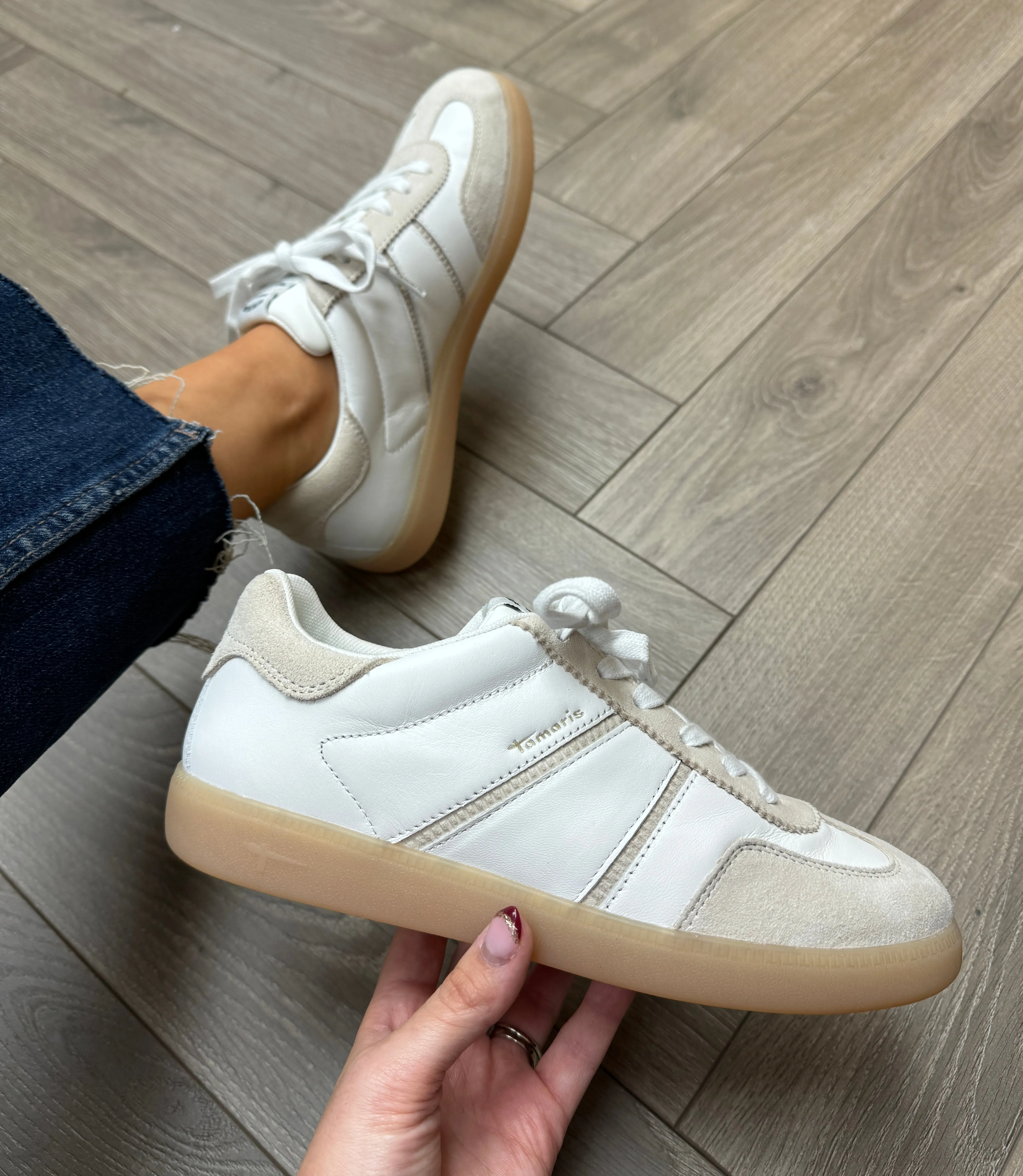 Tamaris (SS25) Leather Lace Up Trainer 23624 - White Comb (T1)