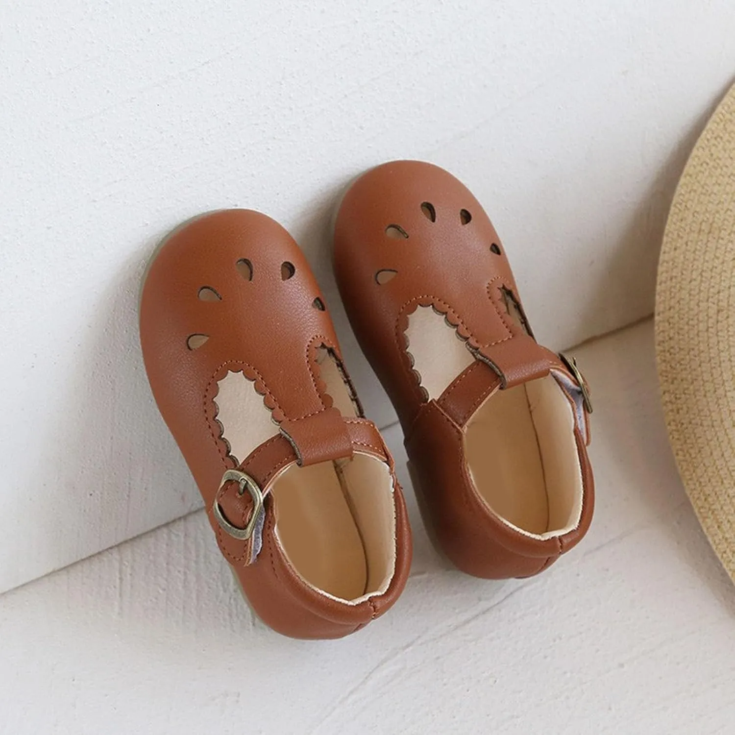 Toddler Girl T Strap Mary Jane Dress Shoes, Little Girl Closed Toe Hollow Buckle School niform Walking Shoes