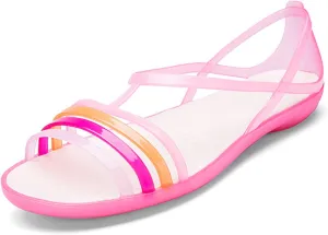 WENOREG Women's Colorful Neon Jelly Open Toe Sandals,Summer Fashion T-Strap Rainbow Gladiator Clear Beach Rain Shoes Flats Jellies Sandals