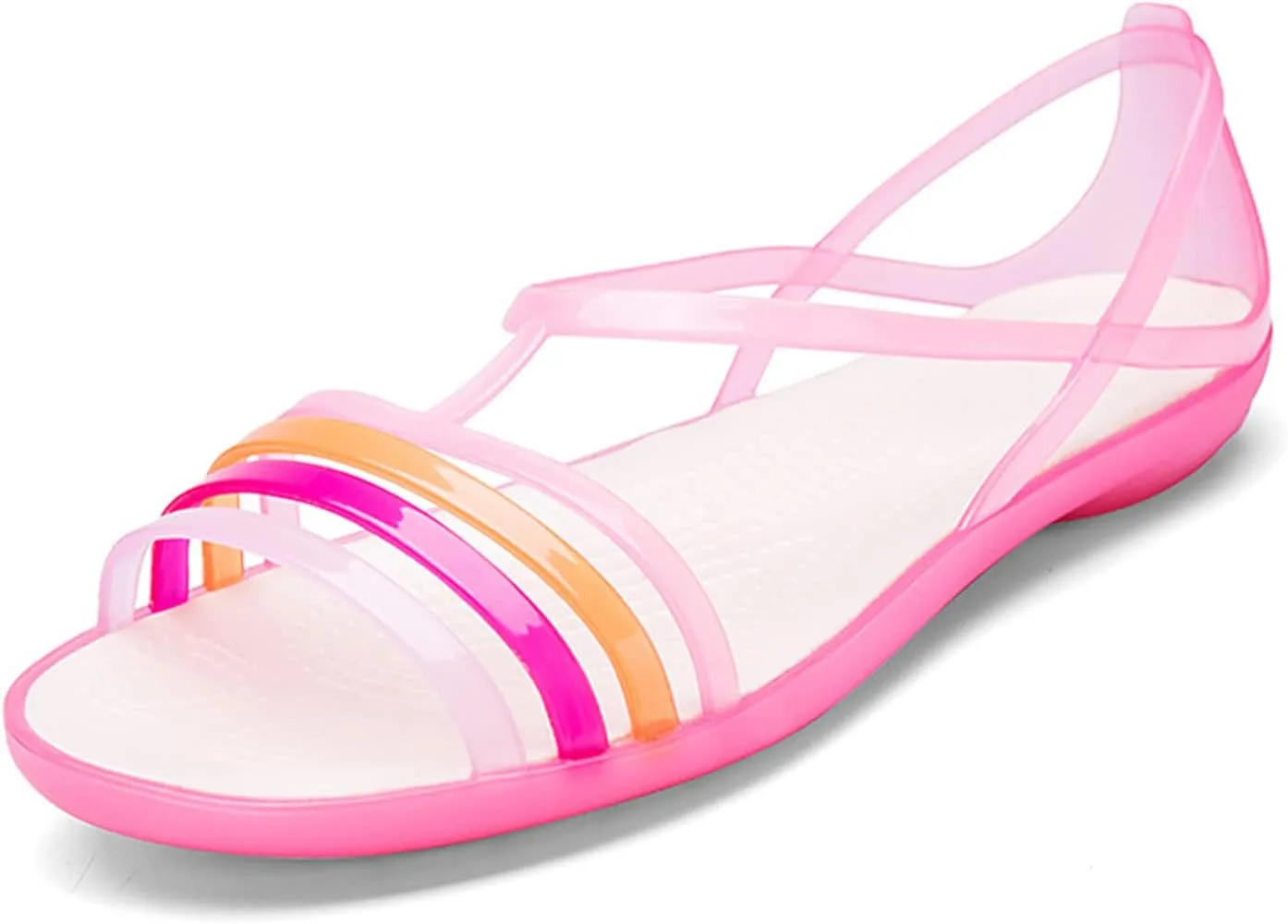 WENOREG Women's Colorful Neon Jelly Open Toe Sandals,Summer Fashion T-Strap Rainbow Gladiator Clear Beach Rain Shoes Flats Jellies Sandals