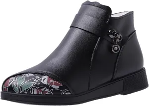 Womens Booties Ankle Round Toe Booties for Women Short Black Boots Ankle Bootie for Women Low Heel Keep Warm Flat Bottom Closed Pointed Toe Low Block Heel Zip Up