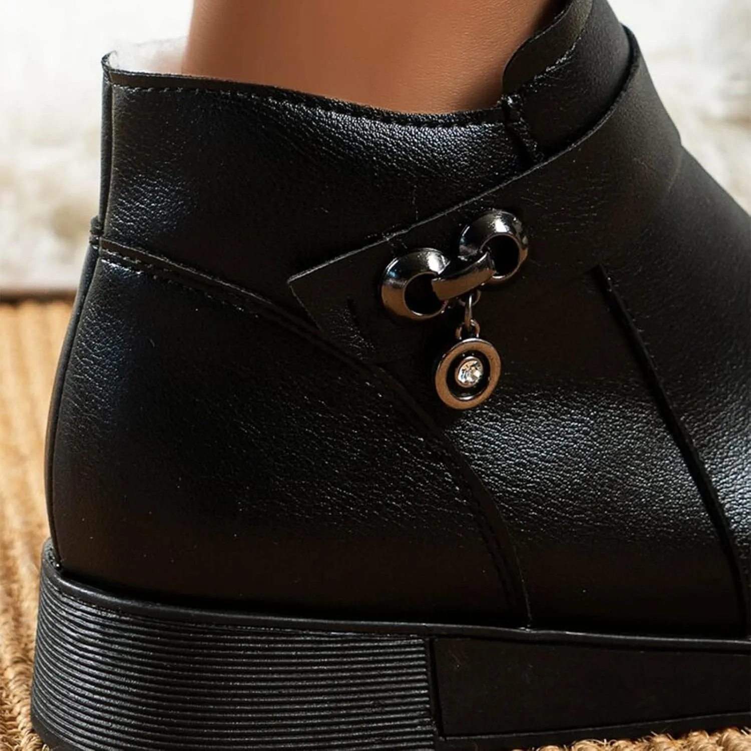 Womens Booties Ankle Round Toe Booties for Women Short Black Boots Ankle Bootie for Women Low Heel Keep Warm Flat Bottom Closed Pointed Toe Low Block Heel Zip Up