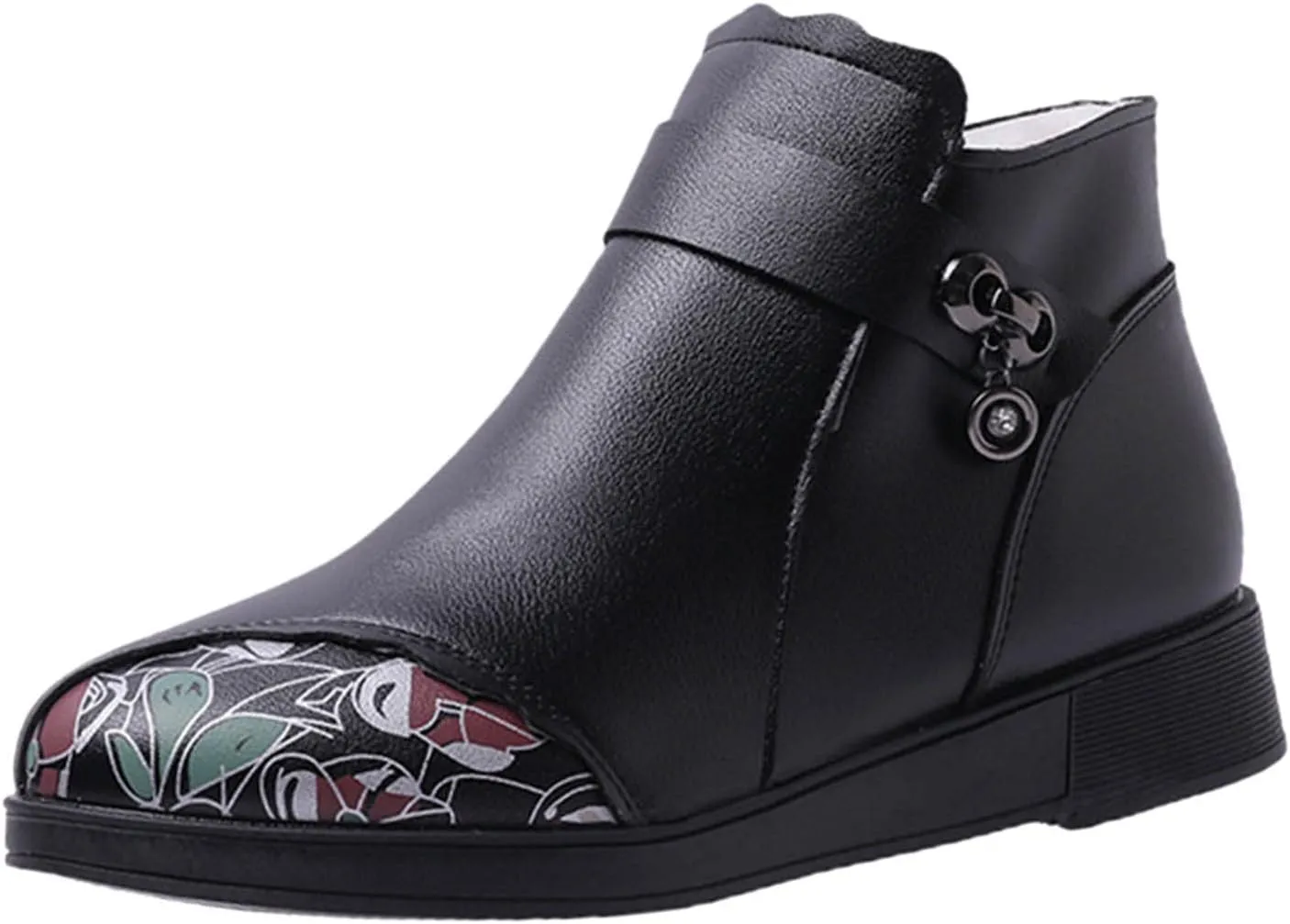 Womens Booties Ankle Round Toe Booties for Women Short Black Boots Ankle Bootie for Women Low Heel Keep Warm Flat Bottom Closed Pointed Toe Low Block Heel Zip Up