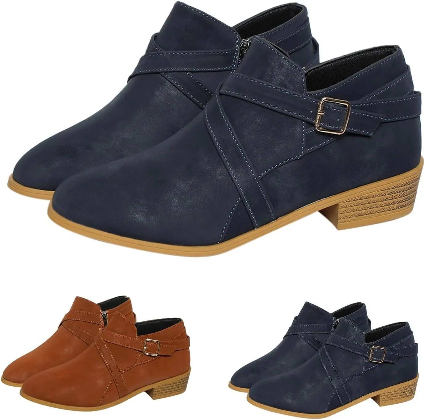 Women's Boots Ankle Wide Ankle Booties for Women Boots for Women Low Heel Boot for Men Comfortable and Soft Lightweight Side Zipper Pointd Toe Suede