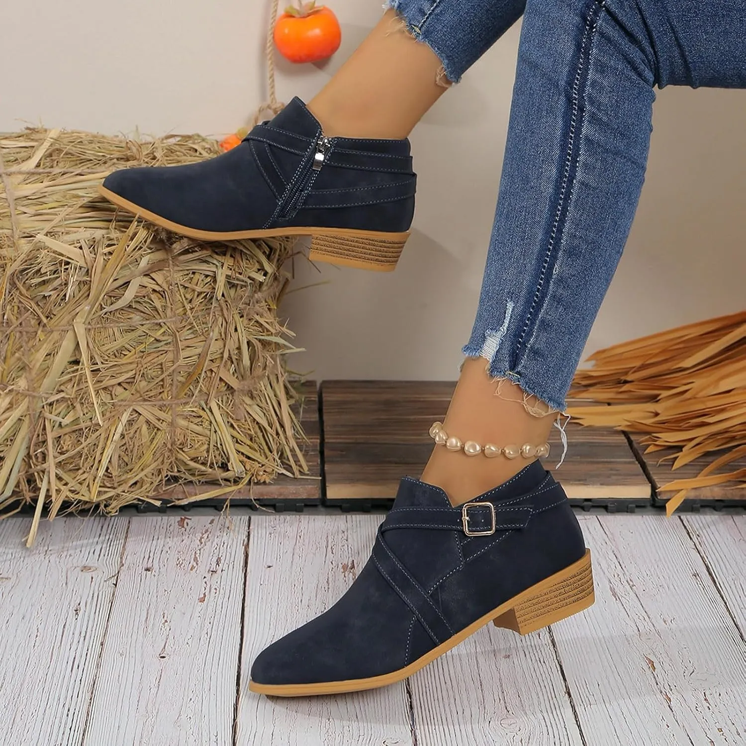 Women's Boots Ankle Wide Ankle Booties for Women Boots for Women Low Heel Boot for Men Comfortable and Soft Lightweight Side Zipper Pointd Toe Suede