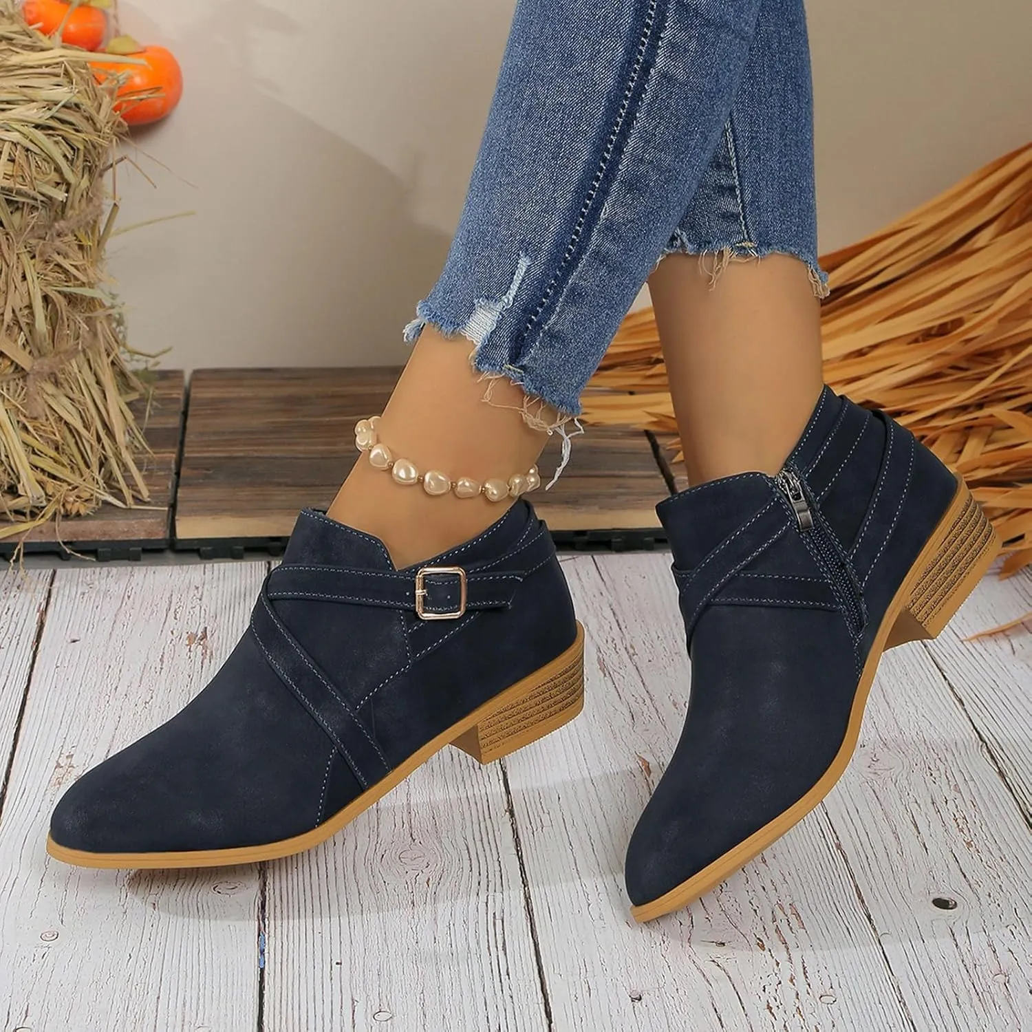 Women's Boots Ankle Wide Ankle Booties for Women Boots for Women Low Heel Boot for Men Comfortable and Soft Lightweight Side Zipper Pointd Toe Suede