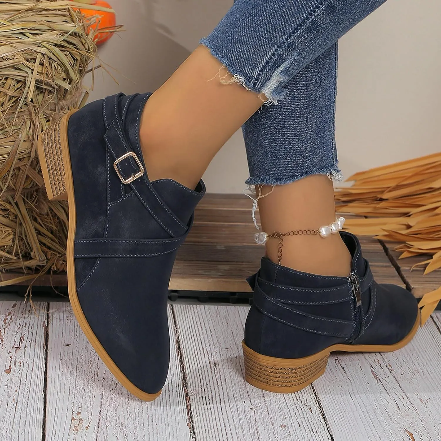 Women's Boots Ankle Wide Ankle Booties for Women Boots for Women Low Heel Boot for Men Comfortable and Soft Lightweight Side Zipper Pointd Toe Suede