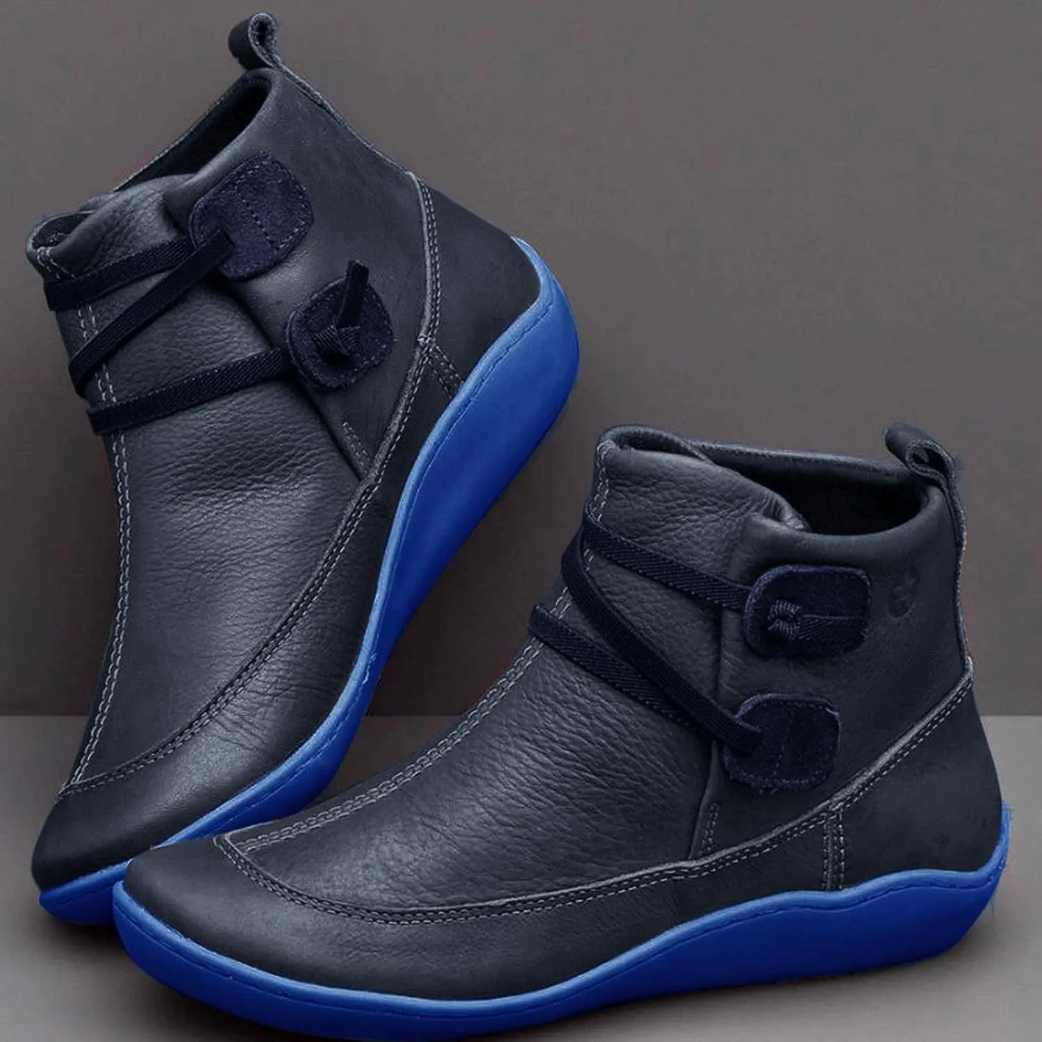 Womens Boots Fall 2024 Ankle Black Booties No Heel Boho Boots for Women Hiking Shoes Women Slip On Soft Sole Cut Out Chunky Stacked Heel Slip on