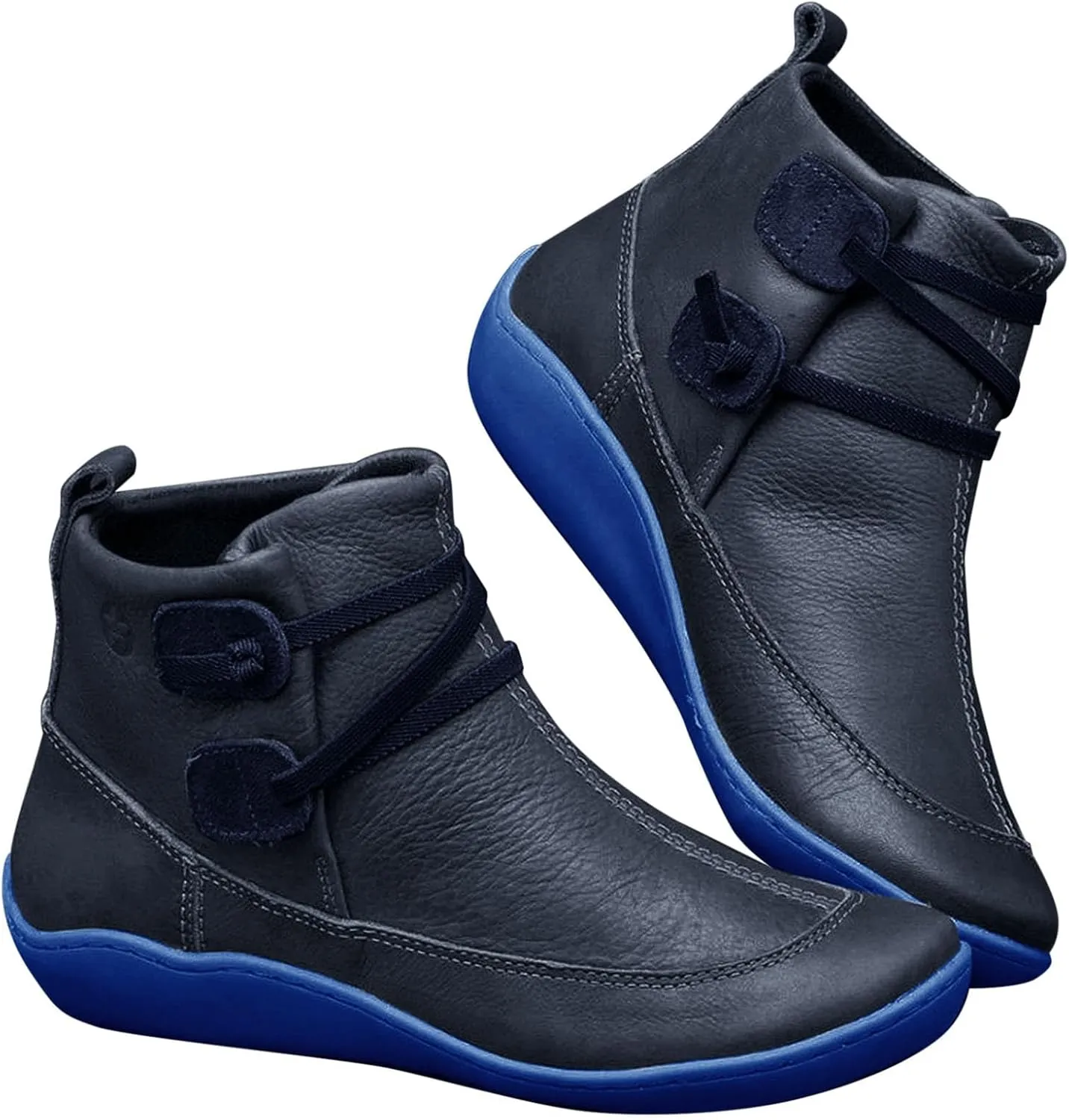 Womens Boots Fall 2024 Ankle Black Booties No Heel Boho Boots for Women Hiking Shoes Women Slip On Soft Sole Cut Out Chunky Stacked Heel Slip on