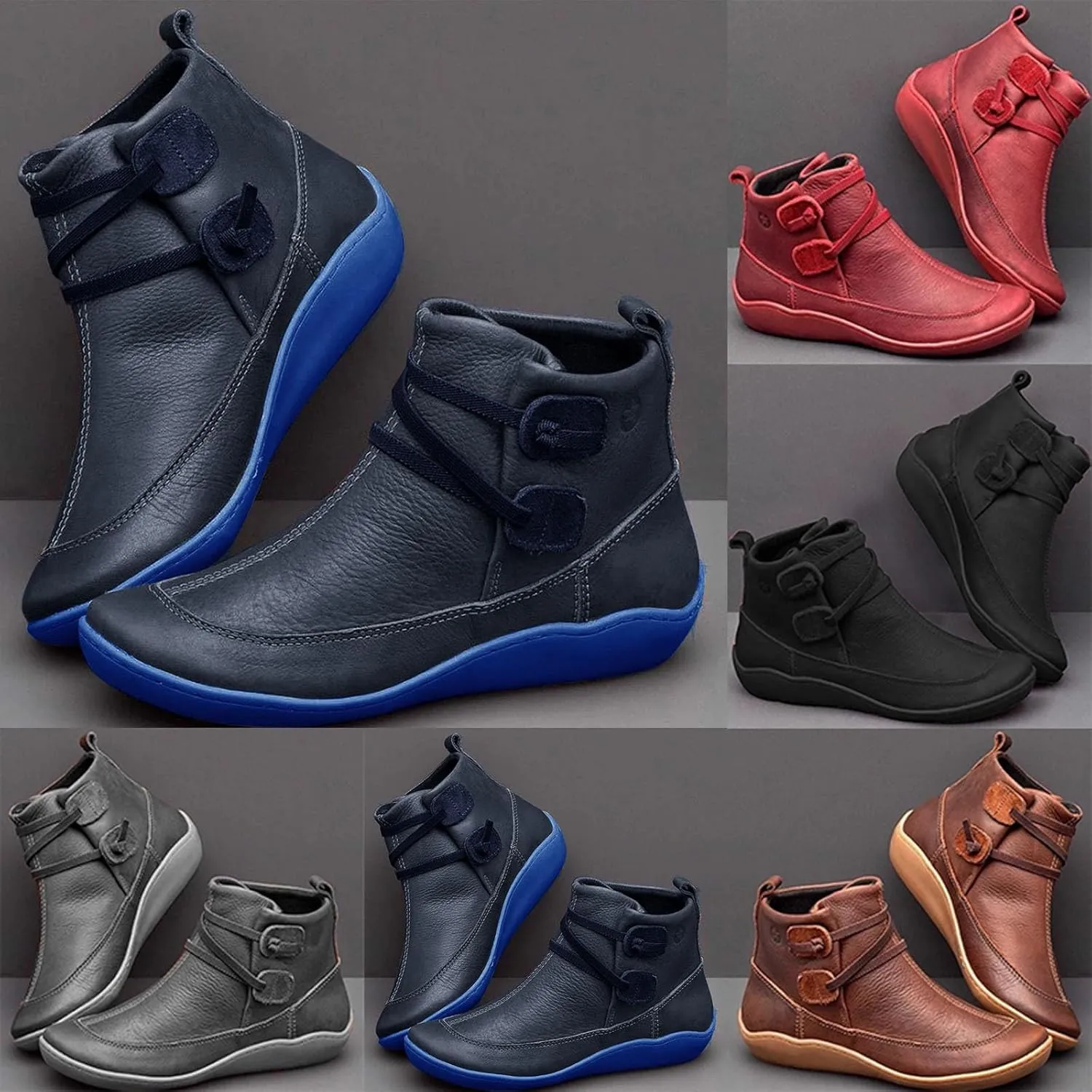 Womens Boots Fall 2024 Ankle Black Booties No Heel Boho Boots for Women Hiking Shoes Women Slip On Soft Sole Cut Out Chunky Stacked Heel Slip on