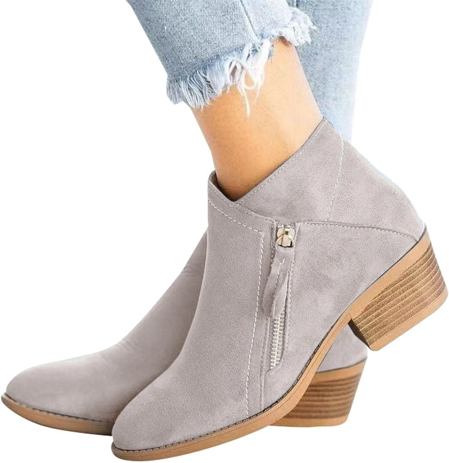Womens Boots Fall 2024 Ankle Black Booties No Heel Boho Boots for Women Hiking Shoes Women Slip On Soft Sole Cut Out Chunky Stacked Heel Slip on