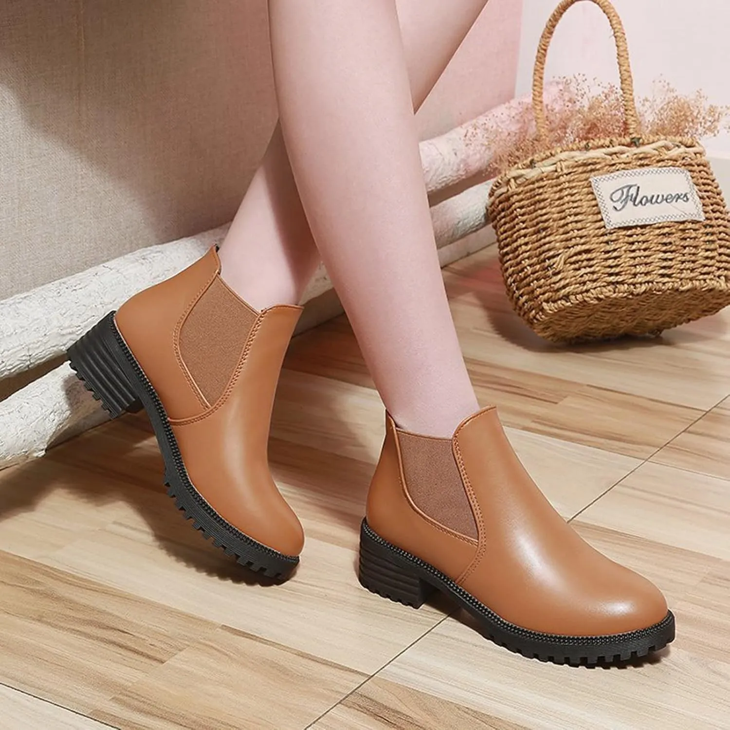 Womens Boots Fall 2024 Ankle Black Womens Booties Soft Boots for Women Comfortable Womens Bootie with Heel Flat Bottom Fashion Slip on Pointed Toe Leather Casual