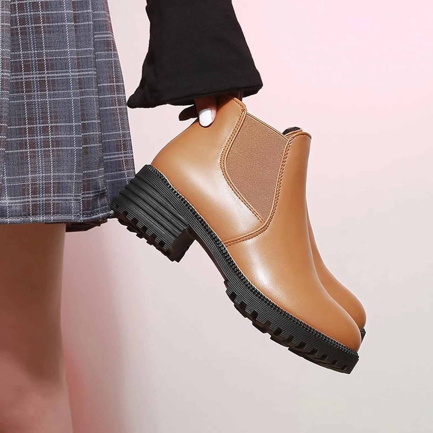 Womens Boots Fall 2024 Ankle Black Womens Booties Soft Boots for Women Comfortable Womens Bootie with Heel Flat Bottom Fashion Slip on Pointed Toe Leather Casual