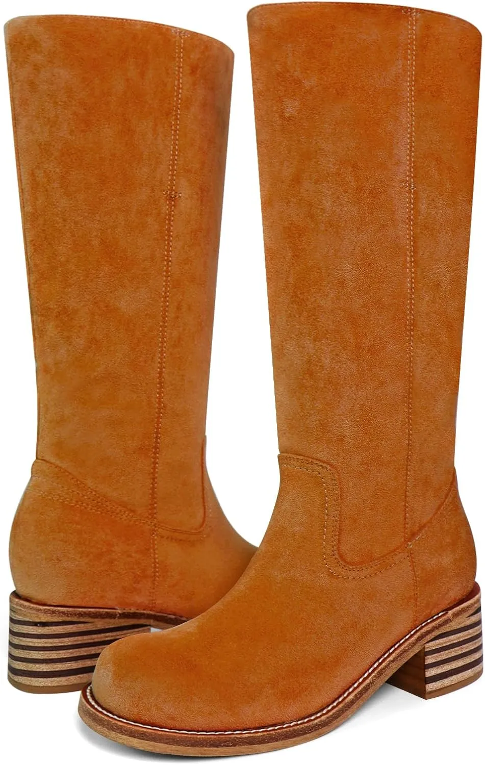 Women's Knee High Boots Square Toe Chunky Block Heel Long Boots for Women Comfortable Low Heel Womens Boots