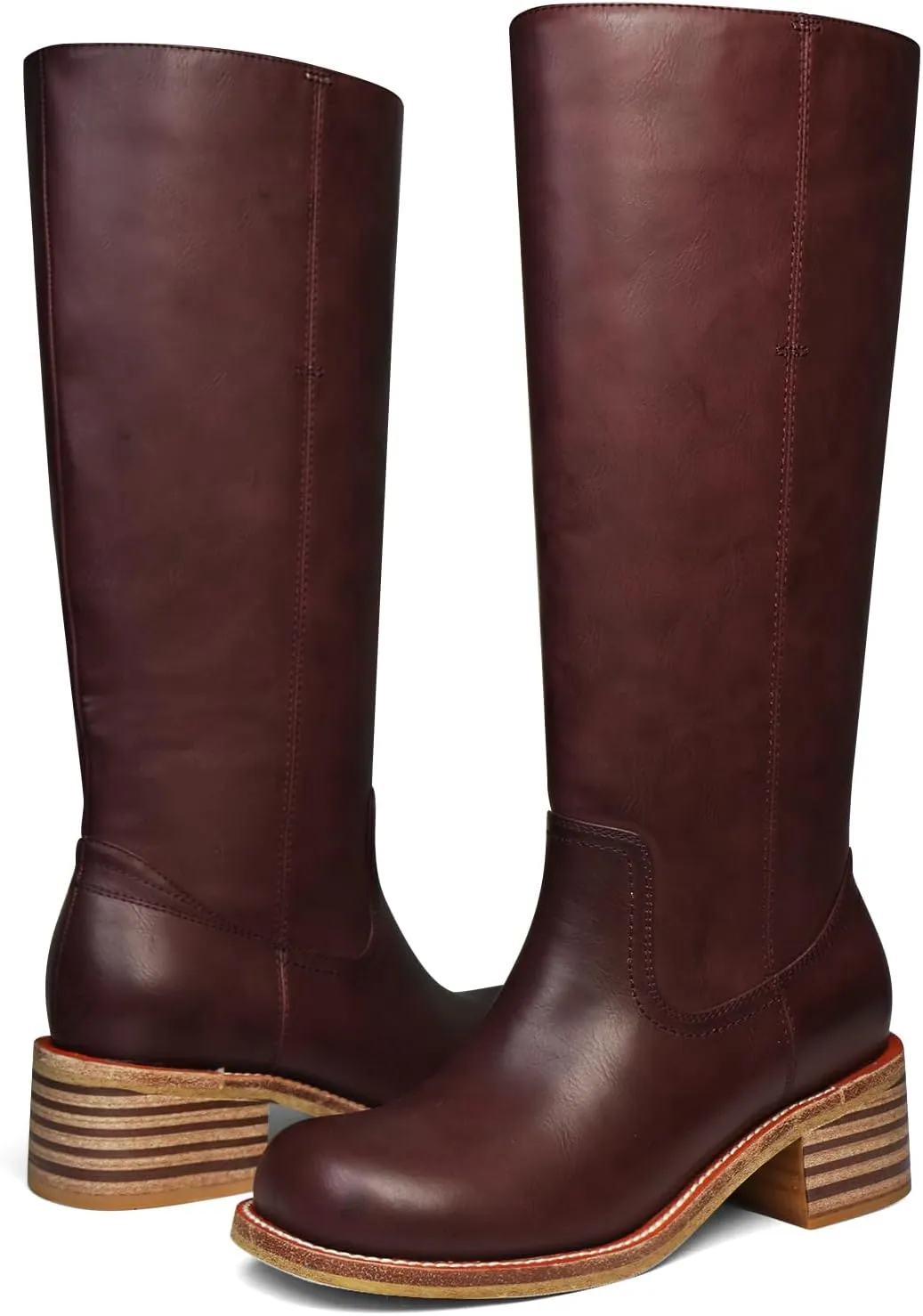 Women's Knee High Boots Square Toe Chunky Block Heel Long Boots for Women Comfortable Low Heel Womens Boots