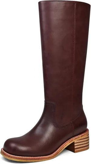 Women's Knee High Boots Square Toe Chunky Block Heel Long Boots for Women Comfortable Low Heel Womens Boots
