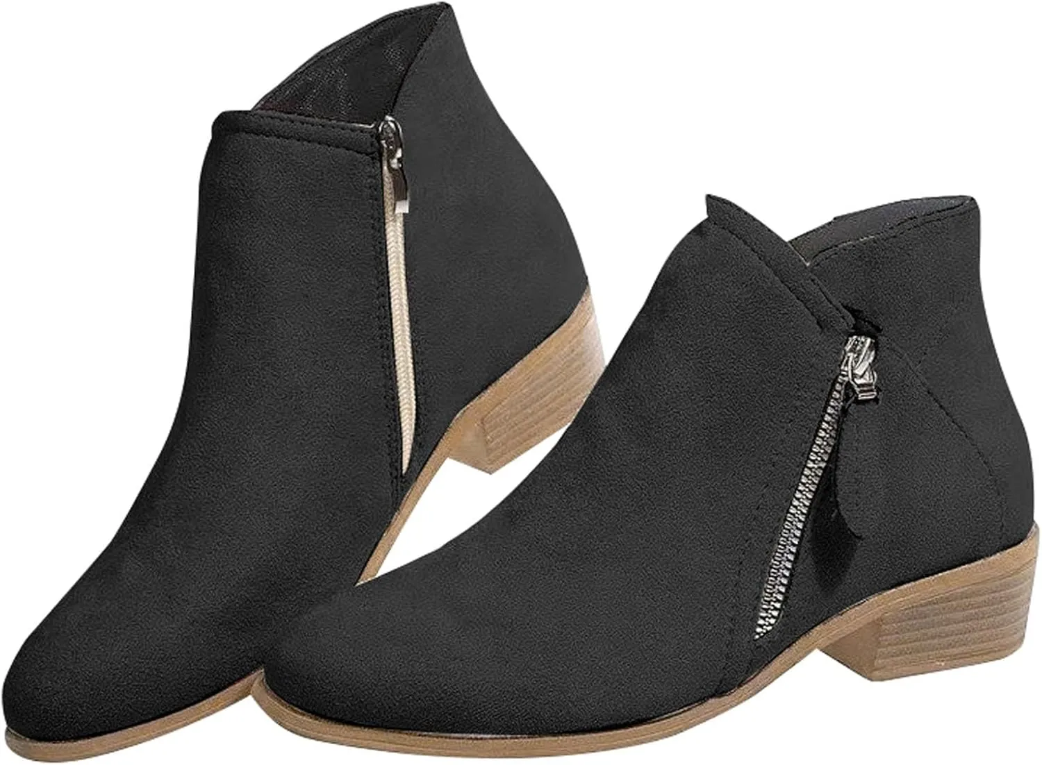 Womens Winter Boots Ankle Cowboy Booties Wide Width Short Western Boots for Women Short Walking Boot Comfy Soft Cover Heel Chunky Low Heel Classic Pointed Toe