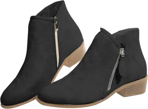 Womens Winter Boots Ankle Cowboy Booties Wide Width Short Western Boots for Women Short Walking Boot Comfy Soft Cover Heel Chunky Low Heel Classic Pointed Toe