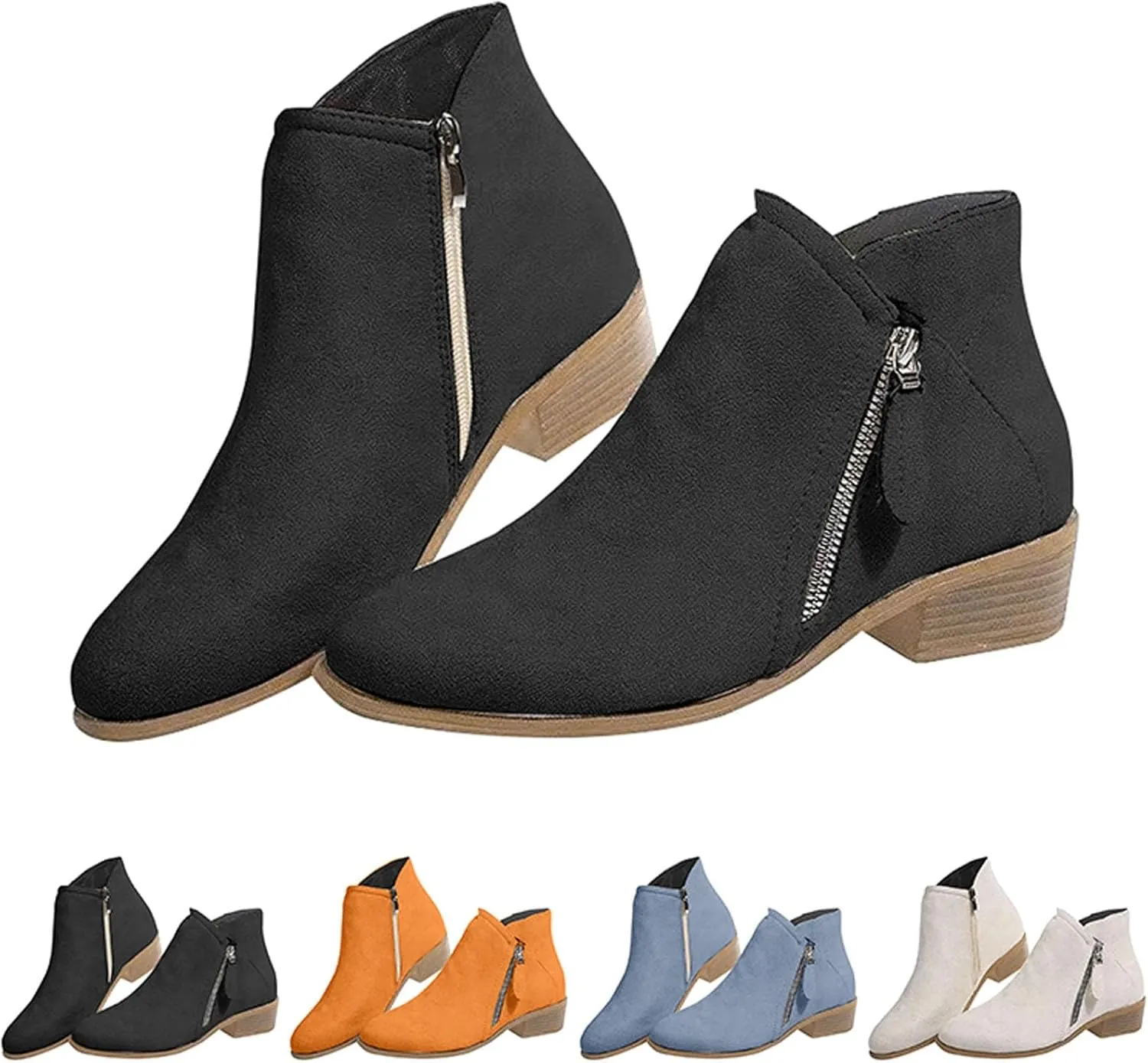 Womens Winter Boots Ankle Cowboy Booties Wide Width Short Western Boots for Women Short Walking Boot Comfy Soft Cover Heel Chunky Low Heel Classic Pointed Toe