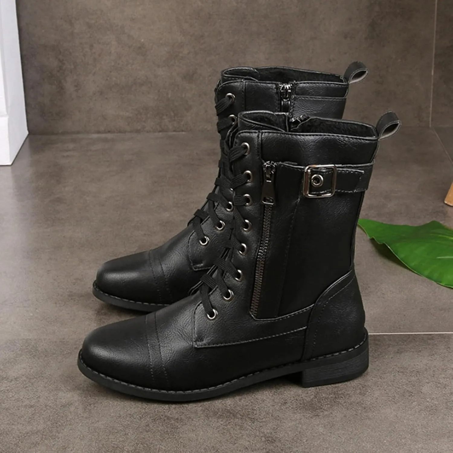 Work Boots for Women Ankle Women's Booties Wide Width Short Boots for Women Brown Boot Laces Soft Sole Fashion Chunky Block Heel Side Zipper Pointd Toe