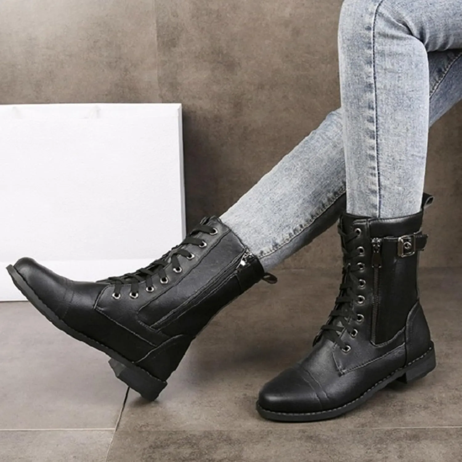 Work Boots for Women Ankle Women's Booties Wide Width Short Boots for Women Brown Boot Laces Soft Sole Fashion Chunky Block Heel Side Zipper Pointd Toe
