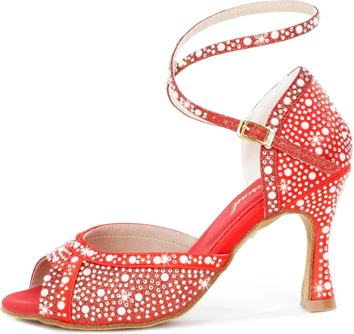 Y205-30 Women's Open-Toe Latin Dance Shoes with Crystal Decoration High Heel Comfortable Ballroom Shoes for Dance Performance and Practice Elegant Dancing Shoes