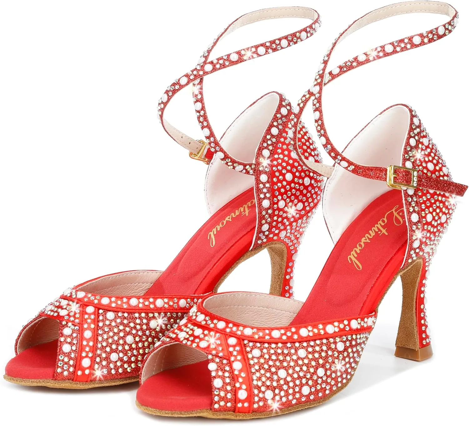 Y205-30 Women's Open-Toe Latin Dance Shoes with Crystal Decoration High Heel Comfortable Ballroom Shoes for Dance Performance and Practice Elegant Dancing Shoes