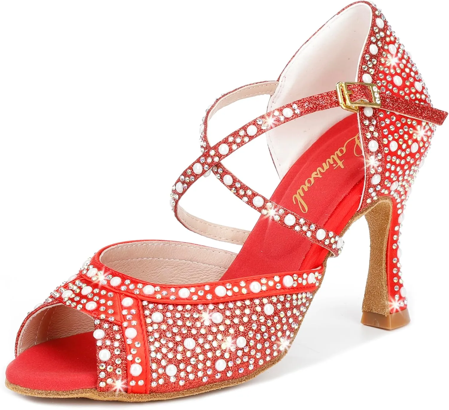 Y205-30 Women's Open-Toe Latin Dance Shoes with Crystal Decoration High Heel Comfortable Ballroom Shoes for Dance Performance and Practice Elegant Dancing Shoes