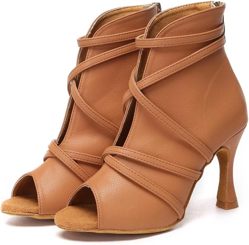 YKXLM Dancing Boots Women Latin Ballroom Ankle Dance Shoes,L579