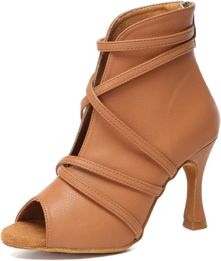 YKXLM Dancing Boots Women Latin Ballroom Ankle Dance Shoes,L579