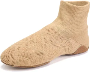 YKXLM Women Standard Practice Social Dance Sneaker Beginner Dance Practice Shoes for Women Low Heel Ballroom,Beige,1" Heel,6.5 US