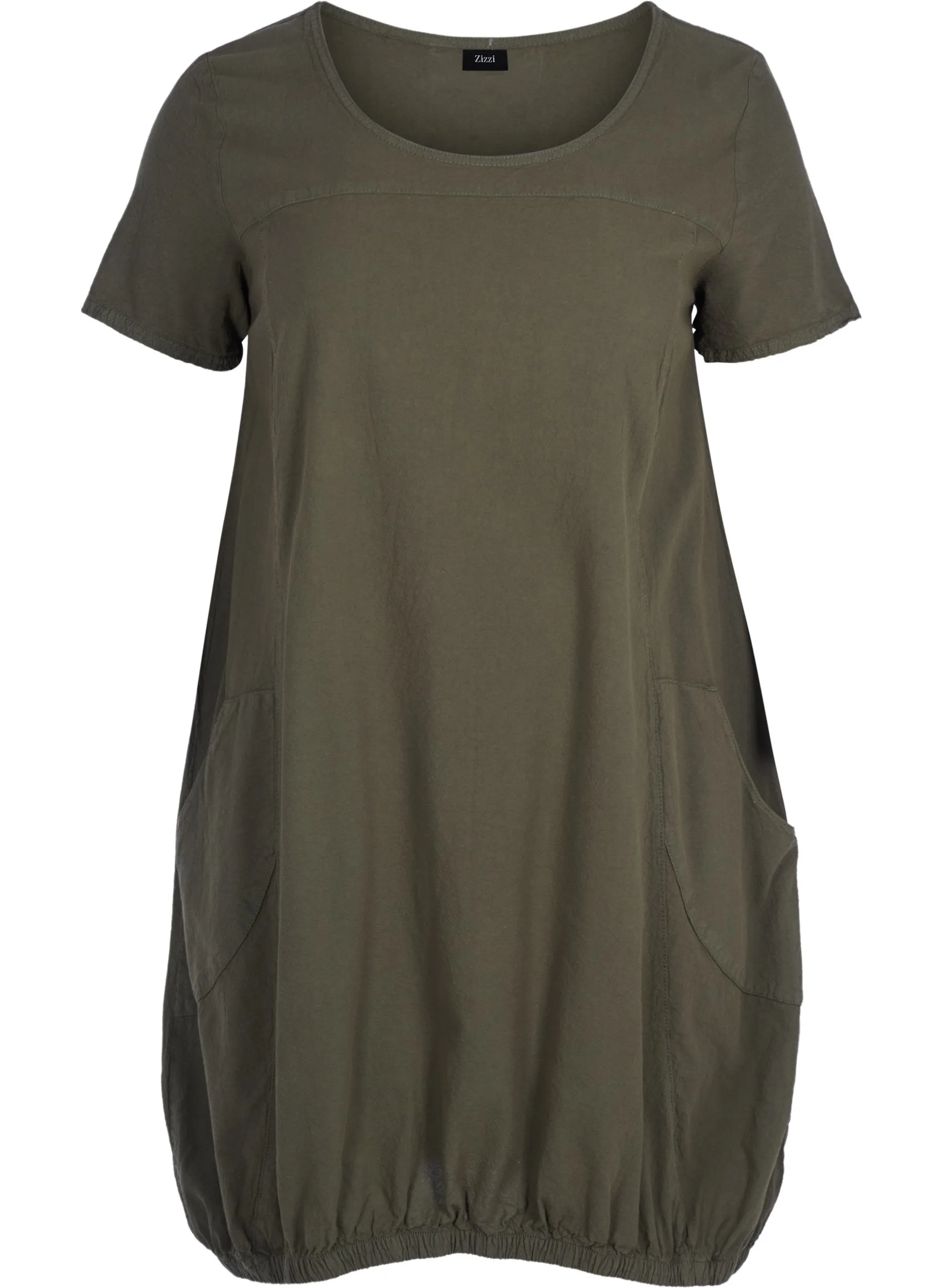 Zizzi Cotton Bubble Dress in Ivy Green